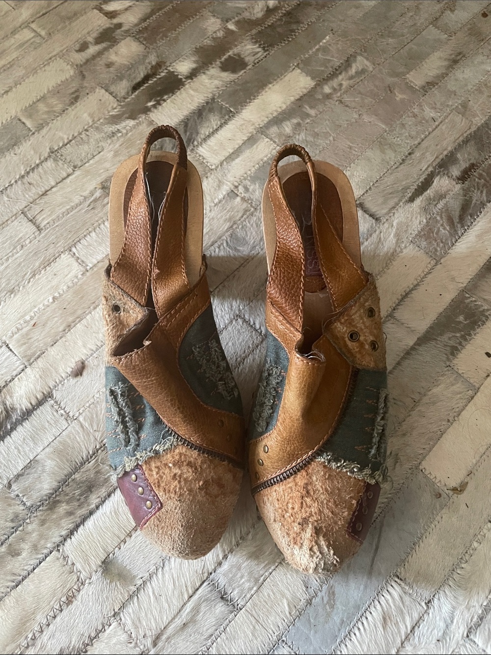 Hot kiss Michelle Women’s Patchwork/leather Slingback Heels/clogs in Brown&Tan